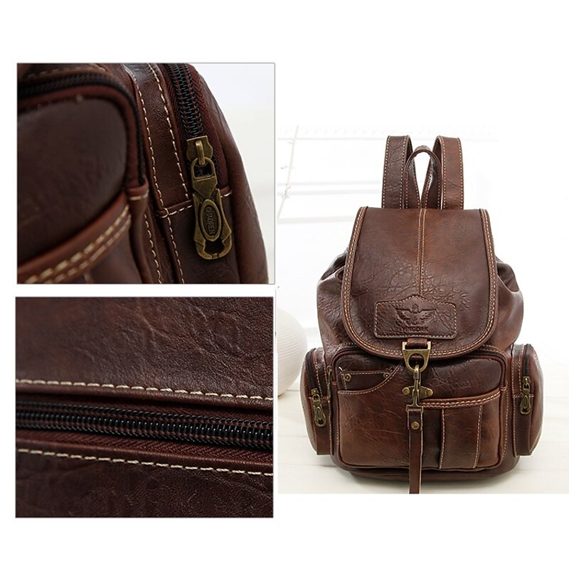 Women's Vintage Faux Leather Backpack with Multiple Pockets and Buckle Closure - Stylish and Functional for Everyday Use4