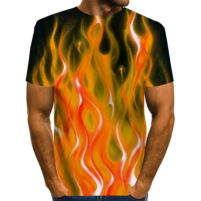 Men's Graphic Hellfire Flames Flame Shirt T Shirt Short Sleeve T shirt Round Neck Shirt Exaggerated Basic Daily Blue Purple Orange Clothing Apparel Normal S M L XL 2XL 3XL4