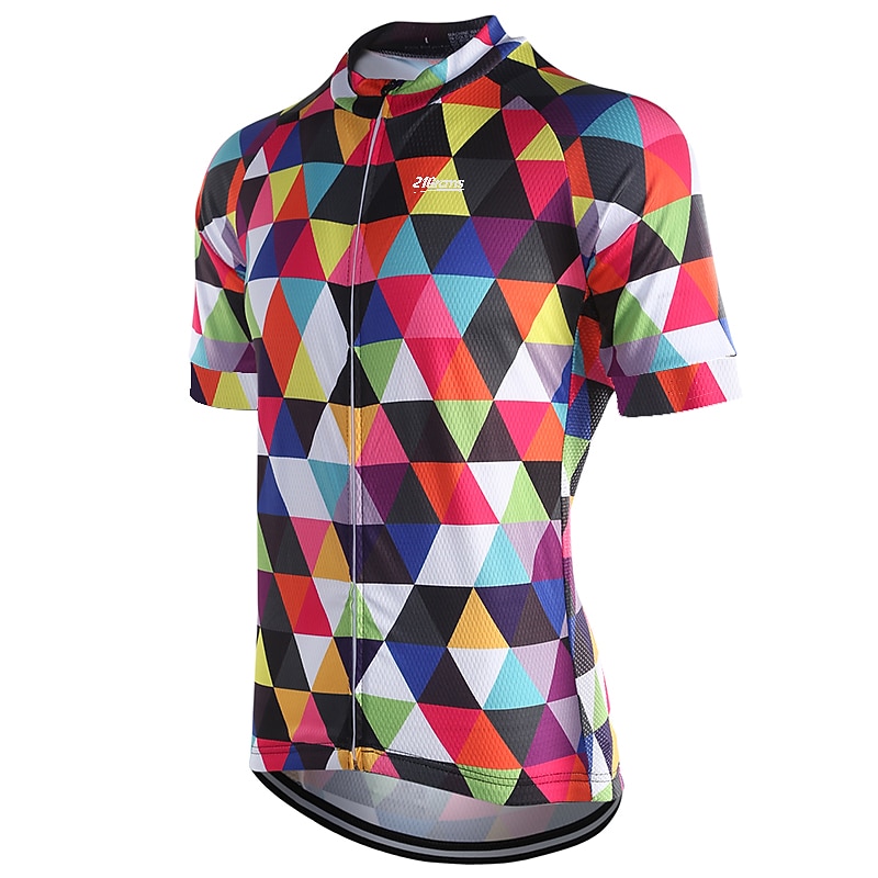 Men's Cycling Jersey Rainbow Plaid Checkered Patterned Short Sleeve Bike Jersey Top with 3 Rear Pockets Mountain Bike MTB Road Bike Cycling Quick Dry Front Zipper Back Pocket Sweat wicking Sports Red4