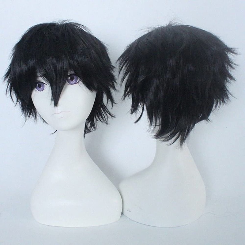 Blue Synthetic Wig Curly Asymmetrical Short Light Brown Green Purple Black Synthetic Hair 12 inch Women's Anime Cosplay Black Halloween Wigs2