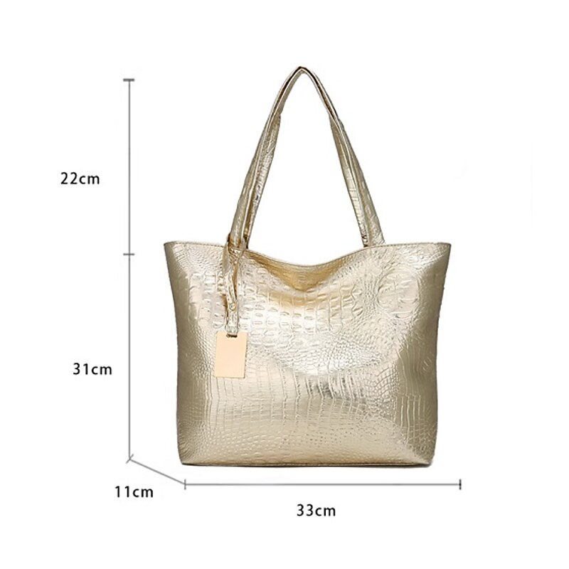 Women's Tote PU Leather Daily Zipper Solid Color Silver Black Gold4