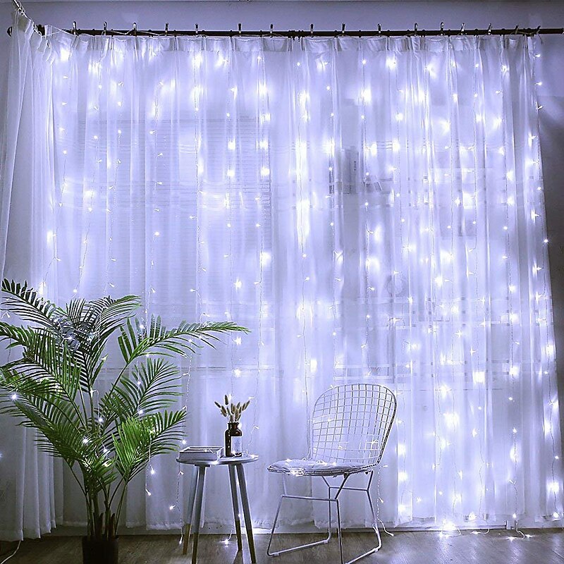 2pcs 3*3 m  300 LEDs 31V  low Voltage  Curtain String Lights Warm White White 8-Mode  New Design Wedding Christmas Wedding Decoration No Electric Shock Safer Garden Courtyard Decoration Lamp2