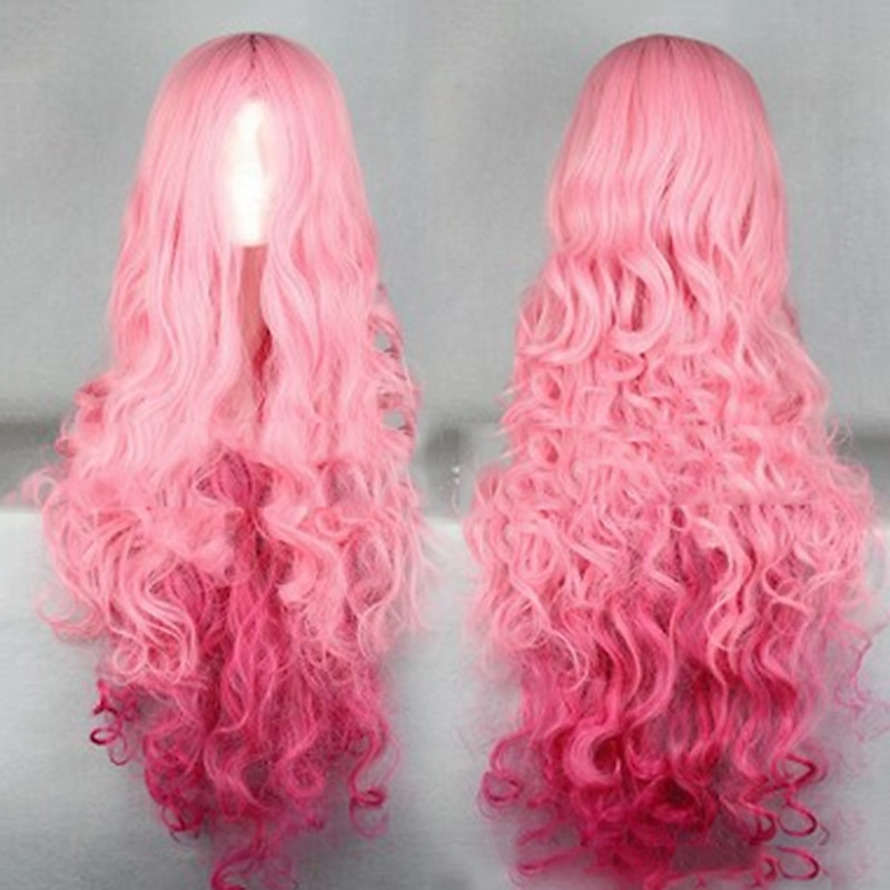 Cosplay Costume Wig Synthetic Wig Curly Middle Part Wig Long Pink+Red Synthetic Hair 28 inch Men's Party Pink Halloween Wigs2
