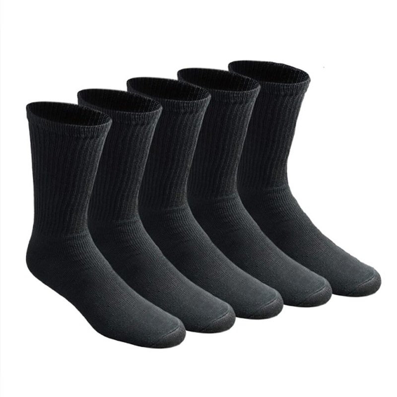 Athletic Sports Socks 5 Pairs Cushion Crew Men's Crew Socks Tube Socks Anti-Slip Breathable Moisture Wicking Soft Stretchy Fitness Gym Workout Running Jogging Training Sports Solid Colored Cotton3