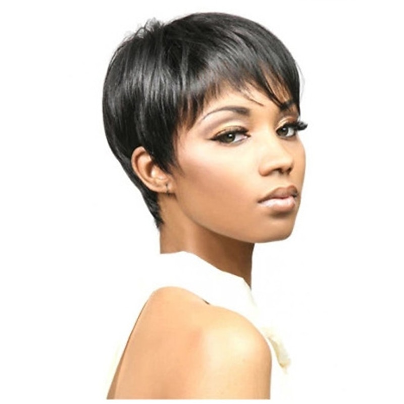 Black Wigs for Women Synthetic Wig Natural Straight with Bangs Wig Short Natural Black Synthetic Hair 10 Inch Adorable Cool Fashion Black