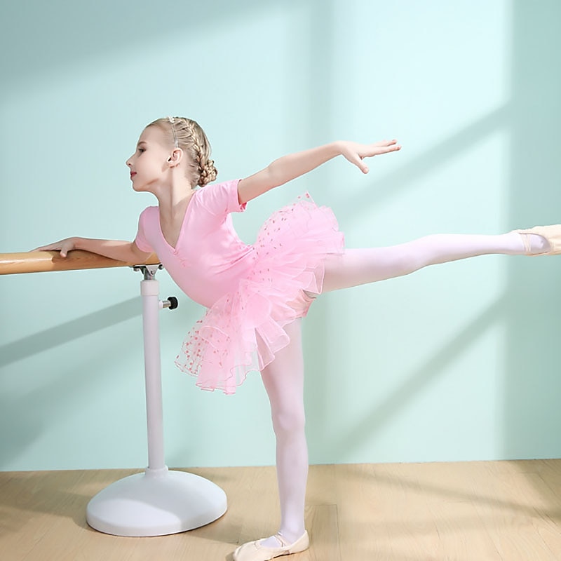 Ballet Dress Lace Ruching Split Joint Girls' Training Performance Short Sleeve High Spandex Lace4