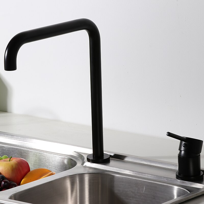 Single Handle Kitchen Faucet,Black 2 Hole Widespread Painted Finishes Brass Kitchen Sink Faucet with Hot and Cold Water2