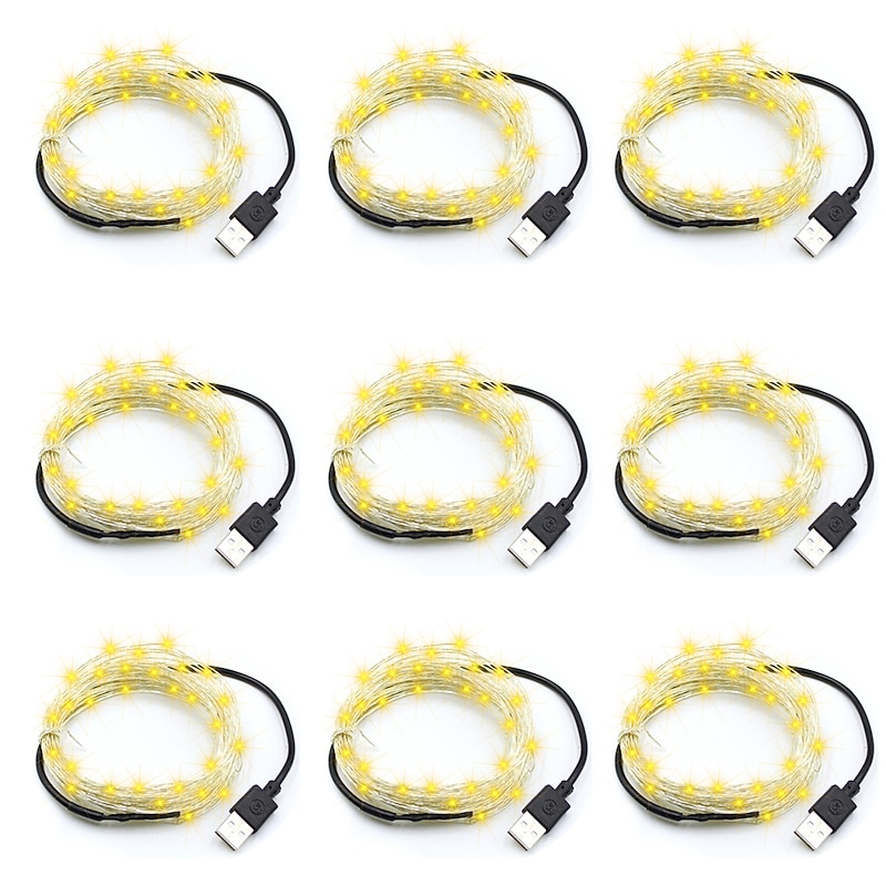 St. Patrick's Day Lights 9pcs 2m 20 LEDs String Lights  Warm White White Red Gypsophila  LED Lights Outdoor Cuttable New Design USB Powered Garden Courtyard Decoration Lamp2