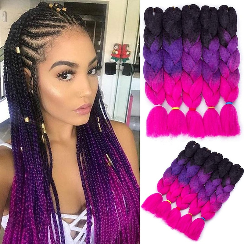 Crochet Hair Braids Jumbo Box Braids Ombre Synthetic Hair 24 inch Braiding Hair 6pcs 3pcs 1pc