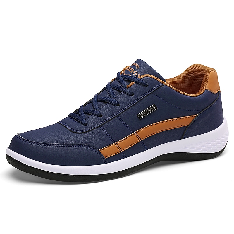 Men's Navy Blue Athletic Sneakers – Lightweight Running Shoes with Tan Accents, Breathable Upper, and Cushioned Sole for Everyday Comfort and Sports