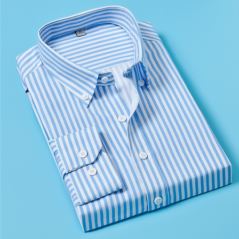 Men's Dress Shirt Button Down Shirt Striped Shirt Collared Shirt Striped Wedding Work Black White Red Navy Blue Long Sleeve Collar Clothing Apparel3