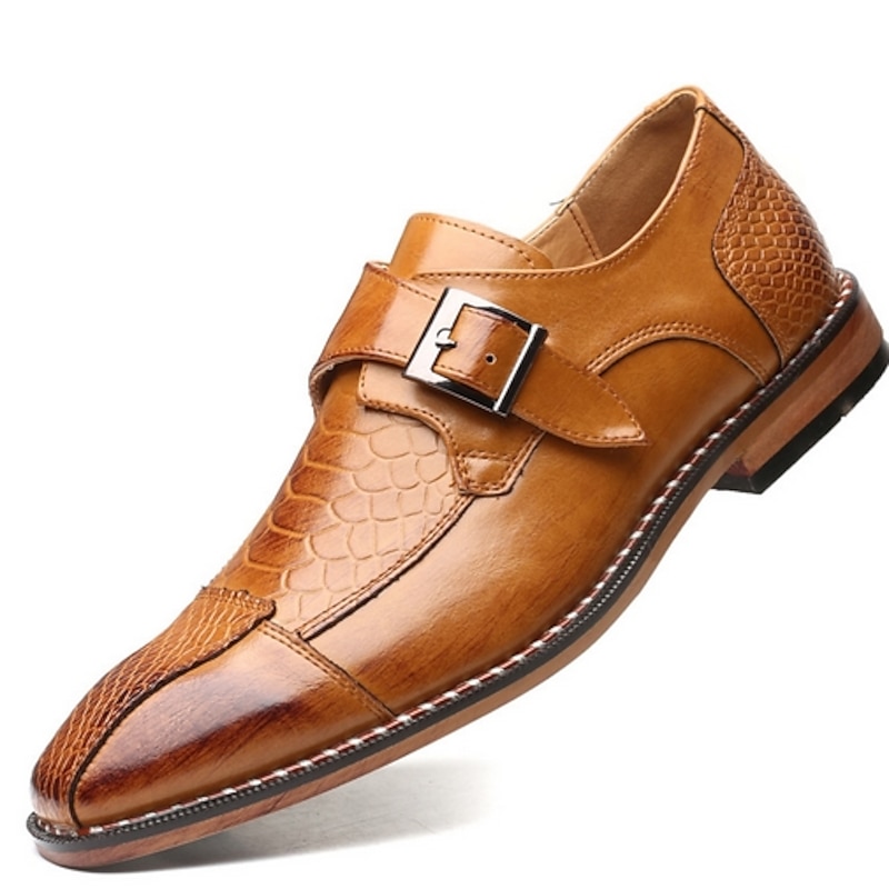 Men's Red Faux Leather Monk Strap Dress Shoes – Crocodile Pattern, Formal Wear for Business and Special Events4