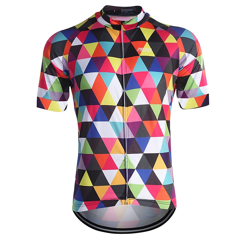 Men's Cycling Jersey Rainbow Plaid Checkered Patterned Short Sleeve Bike Jersey Top with 3 Rear Pockets Mountain Bike MTB Road Bike Cycling Quick Dry Front Zipper Back Pocket Sweat wicking Sports Red2