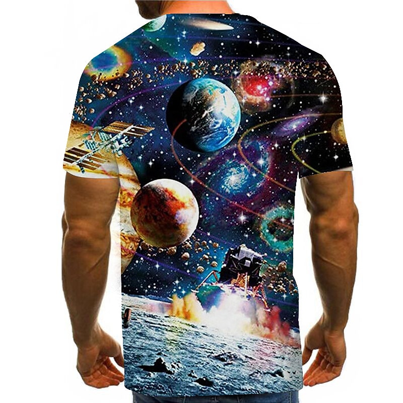 Men's Graphic Galaxy T Shirt Short Sleeve T shirt 3D Print Round Neck Shirt Exaggerated Basic Daily Weekend Black Blue Gold Clothing Apparel Plus Size S M L XL XXL 3XL 4XL2