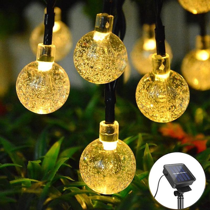 Elegant Wedding Party Reception 6.5M 30LED Solar String Lights - Crystal Ball Bubble Lamp, 8 Functions, Waterproof Outdoor Fairy Lights for Garden, Lawn Decoration