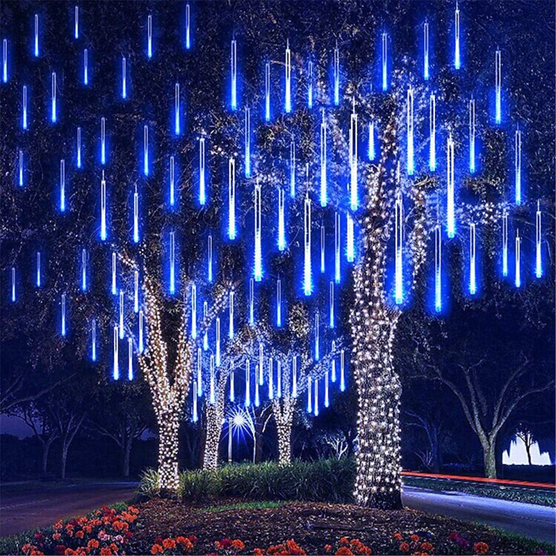 4 Packs Falling Rain Lights Meteor Shower Lights Christmas Lights 30cm 32 Tube 576 LEDs Falling Rain Drop Icicle String Lights for Christmas Trees Halloween Decoration Holiday Wedding