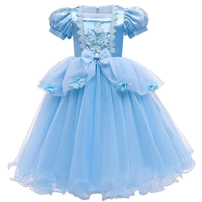 Cinderella Princess Dress Flower Girl Dress Girls' Movie Cosplay A-Line Slip Vacation Dress Blue Dress Christmas Halloween Children's Day Polyester World Book Day Costumes