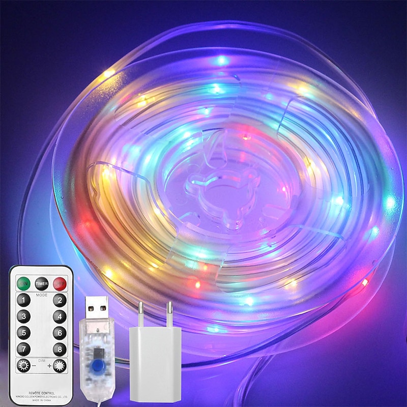 10M 100 LEDs Waterproof String Lights with Remote Control, RGB & Warm White Configurable Plugs, USB Powered Party Night Light for Christmas Decorations