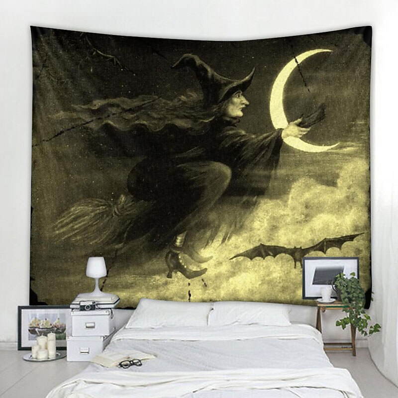 Halloween Decorations Tapestry Witch Moon Night Creepy Wall Hanging Photograph Backdrop Blanket Curtain Home Bedroom Living Room Decoration3