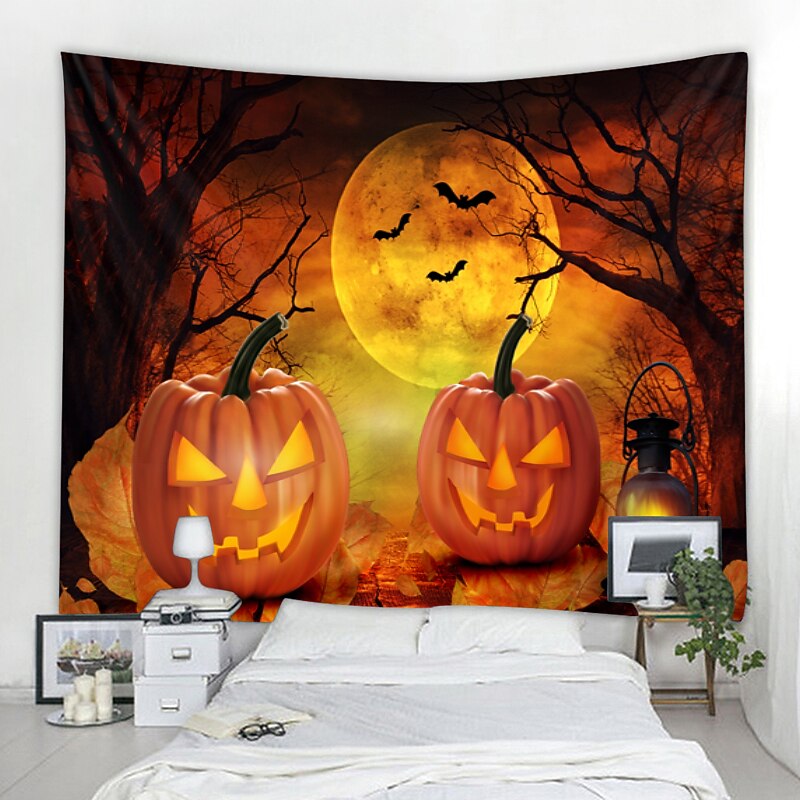 Halloween Decorations Tapestry Jack O Lantern Pumpkin Decor Wall Art Large Hanging Tapestry Mural Decor Photograph Backdrop Blanket Curtain Home Bedroom Living Room Bat Witch Haunted Scary Graveyard4