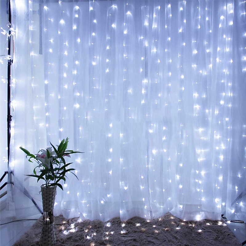 300 LEDs Curtain String Lights with Remote Control 3x3M Christmas Décor Lights for Christmas New Year's Curtain Window Roof String Lights3