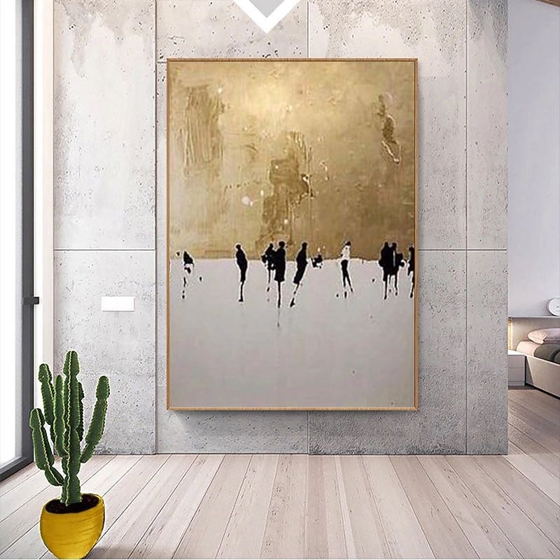 Oil Painting 100% Handmade Hand Painted Wall Art On Canvas Golden Dancers Abstract Holiday Comtemporary Modern Home Decoration Decor Rolled Canvas No Frame Unstretched