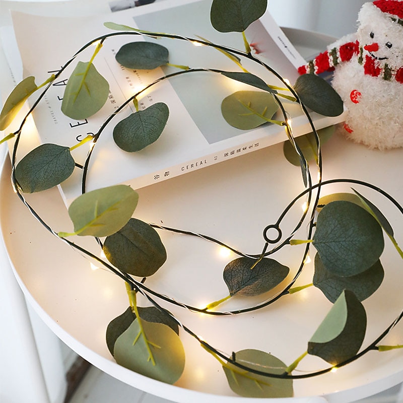 2M 20LEDs Eucalyptus Vine LED String Light Battery Operation Christmas Room Decoration Rattan Lights Valentine's Day Decoration Fairy Lights