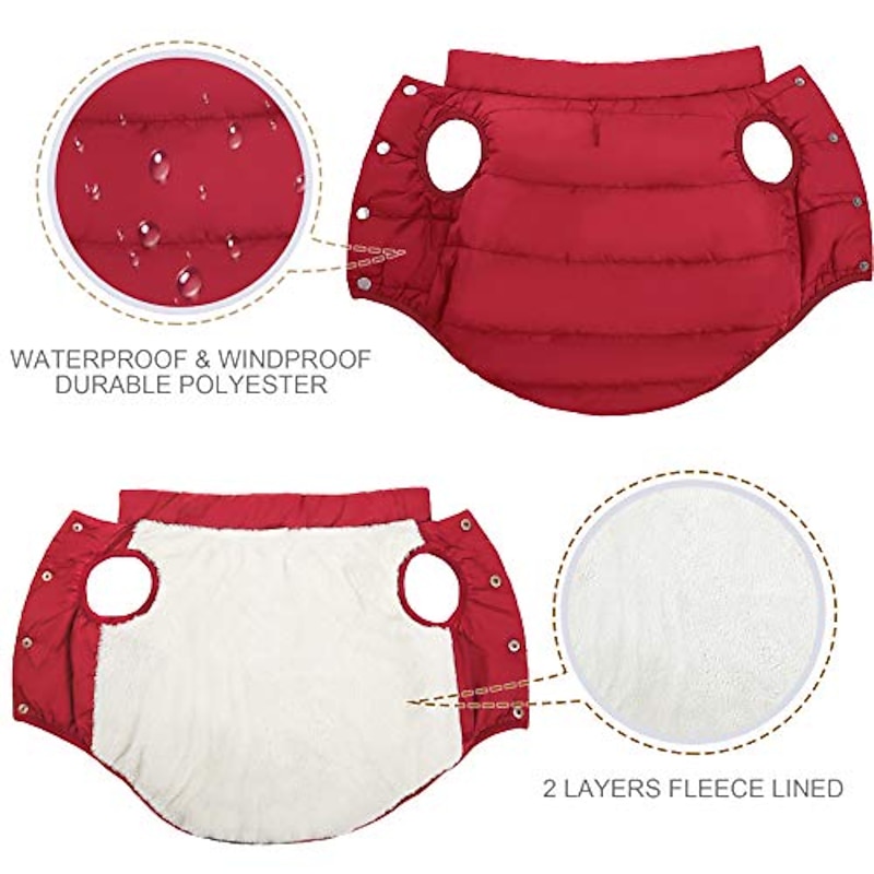 Fleece Lining Extra Warm Dog Hoodie in Winter for Small Dogs Jacket Puppy Coats with Hooded,Red （XS-XXXL)