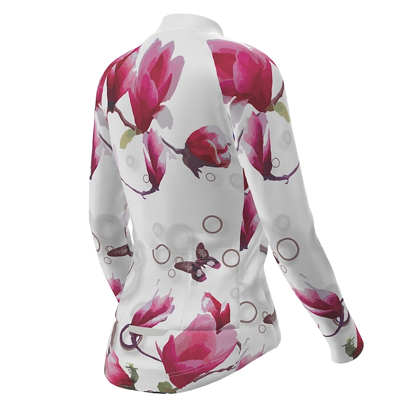 Women's Cycling Jersey Butterfly Patterned Novelty Long Sleeve Bike Jersey Top with 3 Rear Pockets Mountain Bike MTB Road Bike Cycling Quick Dry Soft Reflective Strips Sweat wicking Sports White3