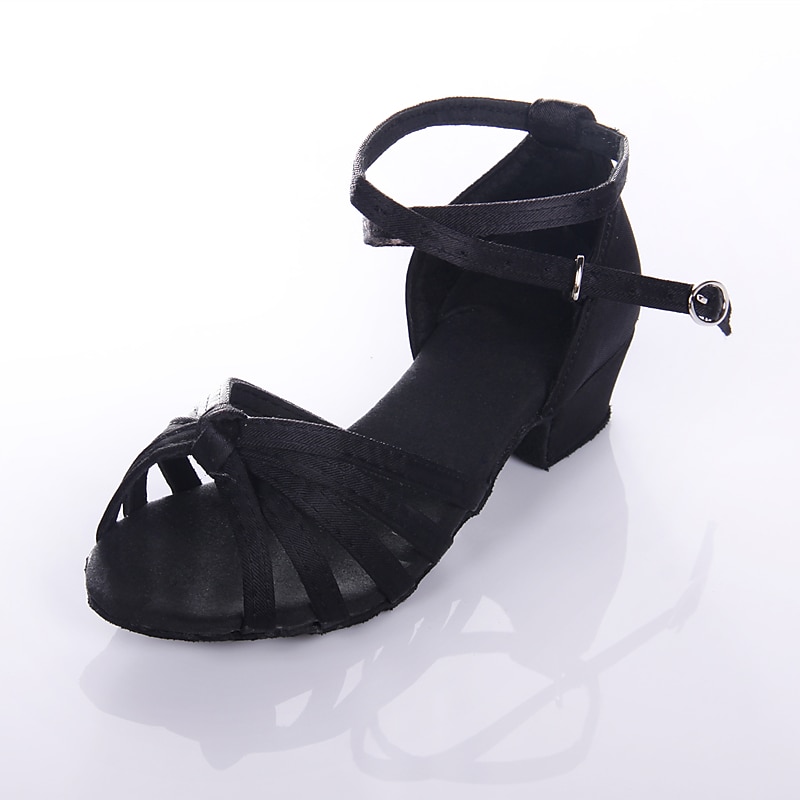 Women's Latin Shoes Dance Shoes Performance Indoor Satin Basic Heel Thick Heel Silver Black Gold3