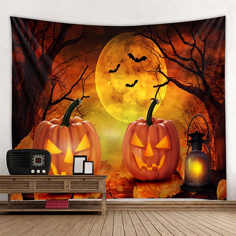 Halloween Decorations Tapestry Jack O Lantern Pumpkin Decor Wall Art Large Hanging Tapestry Mural Decor Photograph Backdrop Blanket Curtain Home Bedroom Living Room Bat Witch Haunted Scary Graveyard3