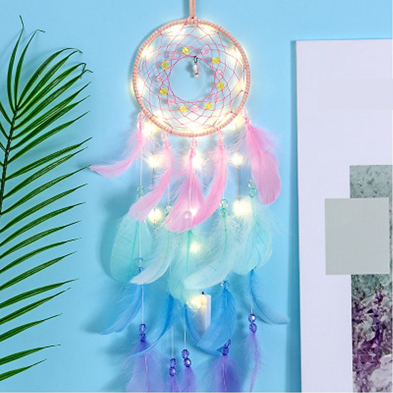 LED Dream Catcher Colors Feather Chandelier Ornaments Gift Handmade Indian Wall Decoration for Bedroom Home Decor3