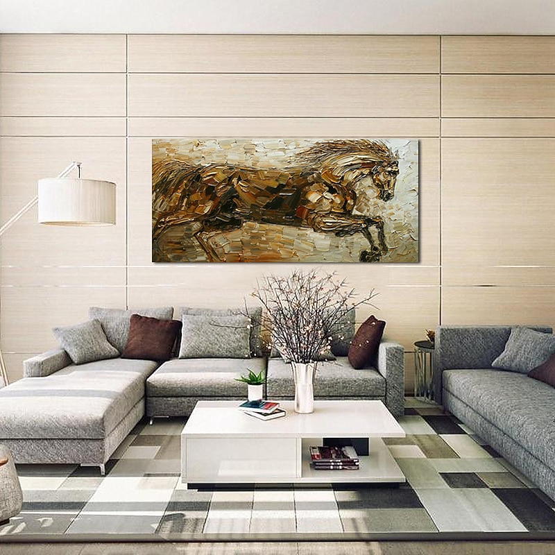 Oil Painting Hand Painted Horizontal Panoramic Animals Modern Rolled Canvas (No Frame)2