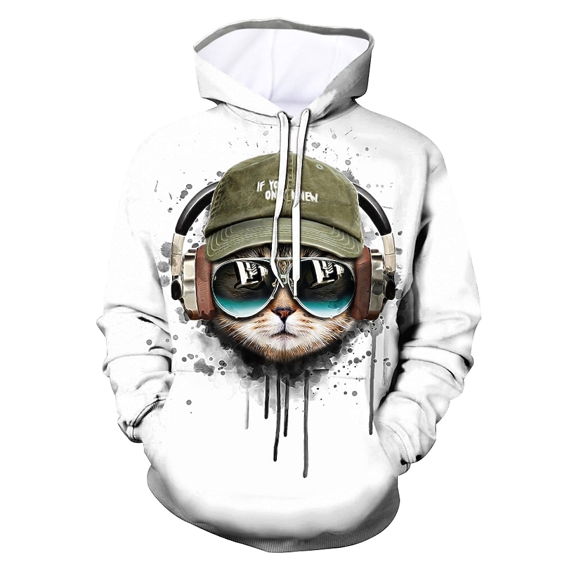 Men's Graphic Animal Hoodie Hoodies Sweatshirt Casual Hooded Daily Going out White Designer