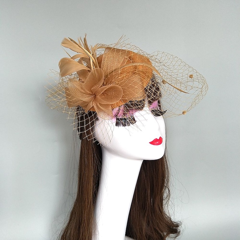 Fascinators Kentucky Derby Hat Headpiece Feathers Net Bucket Hat Pillbox Hat Wedding Party / Evening Ladies Day Melbourne Cup Cocktail With Cap Floral Headpiece Headwear3