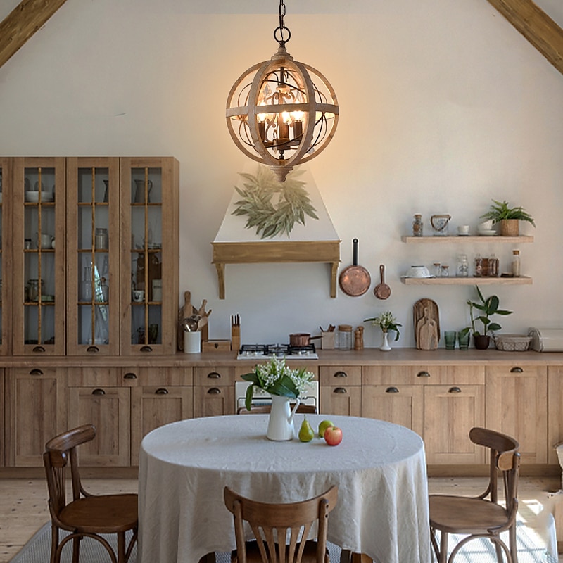 30 cm Candle Style Chandelier Wood / Bamboo Globe Drum Vintage Traditional / Classic 220-240V4