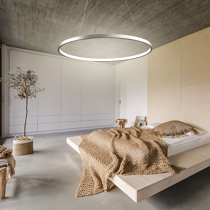 1-Light 60cm 24“ LED Pendant Light Metal Acrylic Circle Design Chrome Modern Contemporary 110-120V 220-240V2