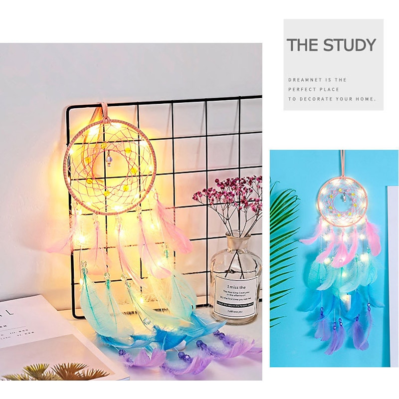LED Dream Catcher Colors Feather Chandelier Ornaments Gift Handmade Indian Wall Decoration for Bedroom Home Decor4