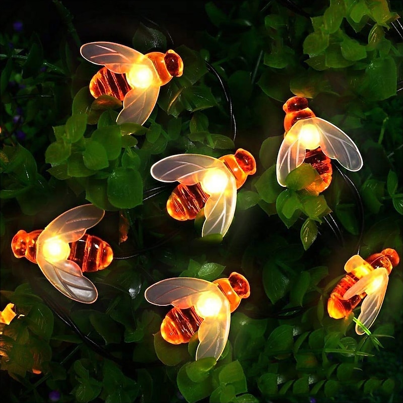 Outdoor Solar String Light LED Solar Garden Light 8 Functions Solar Bee Lights Lovely Fairy Bee Lights 2M 20 LED Outdoor Lights Waterproof Garden Terrace Flowers And Trees Party Celebration