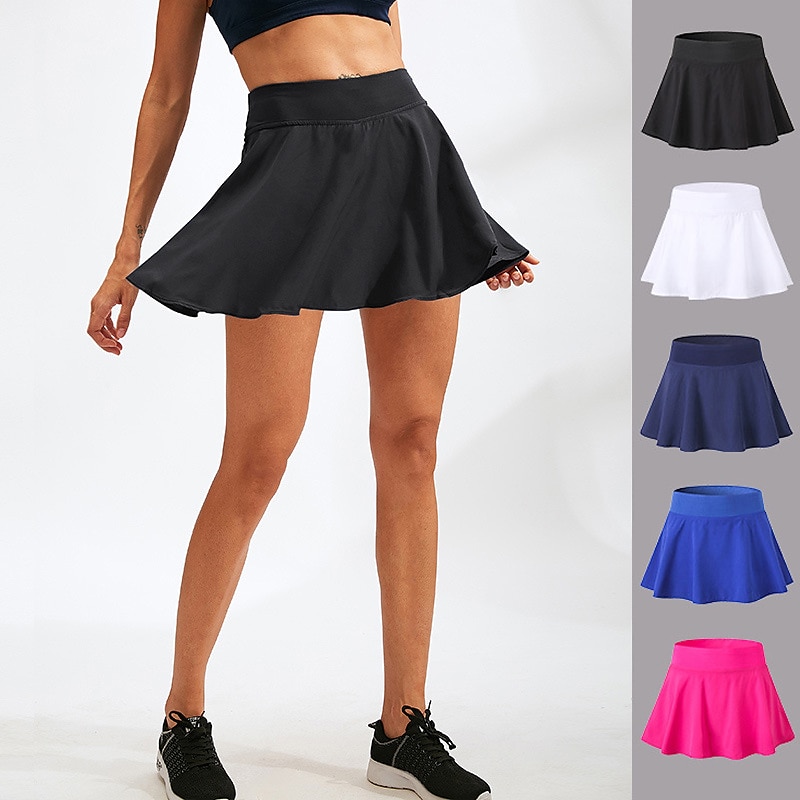 Women's Running Skirt Tennis Skirts Golf Skirts 2 in 1 Liner Sun Protection Breathable Gym Workout Performance Training Bottoms Solid Colored Black White Pink Spandex Fall Sports Activewear Stretchy