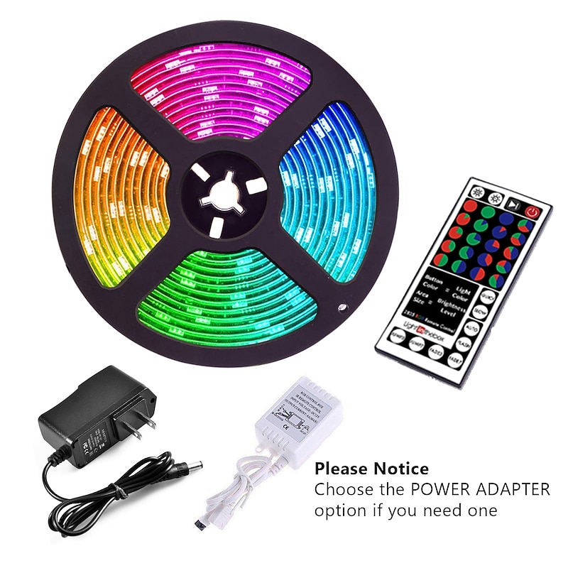 5M 16ft Waterproof LED Strip Lights TV Backlight RGB SMD2835 Tiktok Lights Flexible IR 44Key Remote Controller Linkable Self-adhesive Color-Changing2