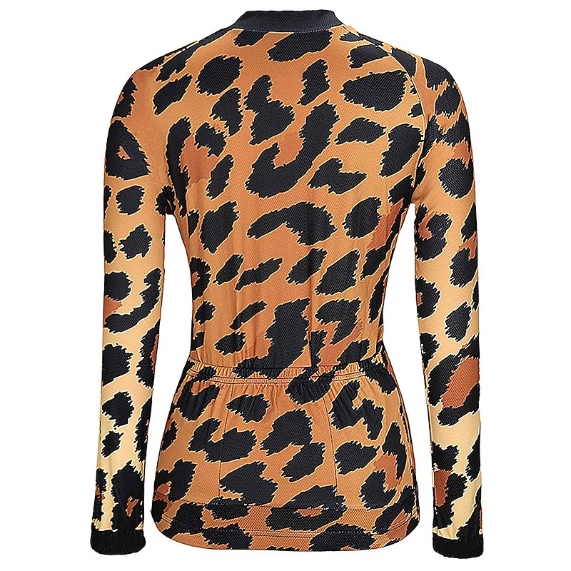 Women's Cycling Jersey Leopard Patterned Funny Long Sleeve Bike Jersey Top with 3 Rear Pockets Mountain Bike MTB Road Bike Cycling Thermal Warm Quick Dry Anatomic Design Reflective Strips Sports3