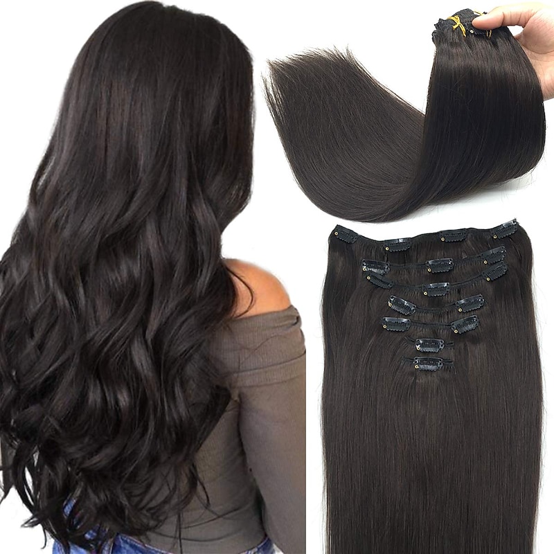 Clip In Hair Extensions Remy Human Hair Clip On Hair Extensions 7 Pcs 100 g Pack Straight Blonde 14-24 inch Hair Extensions