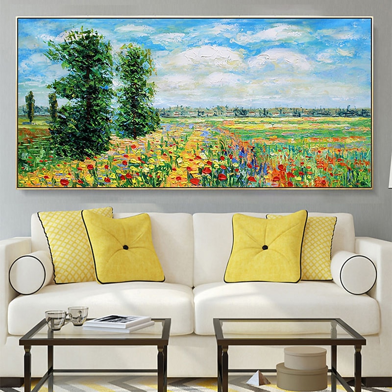 Oil Painting Hand Painted Horizontal Landscape Abstract Landscape Vintage Modern Rolled Canvas (No Frame)