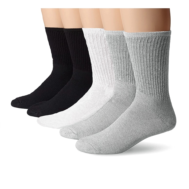 Athletic Sports Socks 5 Pairs Cushion Crew Men's Crew Socks Tube Socks Anti-Slip Breathable Moisture Wicking Soft Stretchy Fitness Gym Workout Running Jogging Training Sports Solid Colored Cotton4