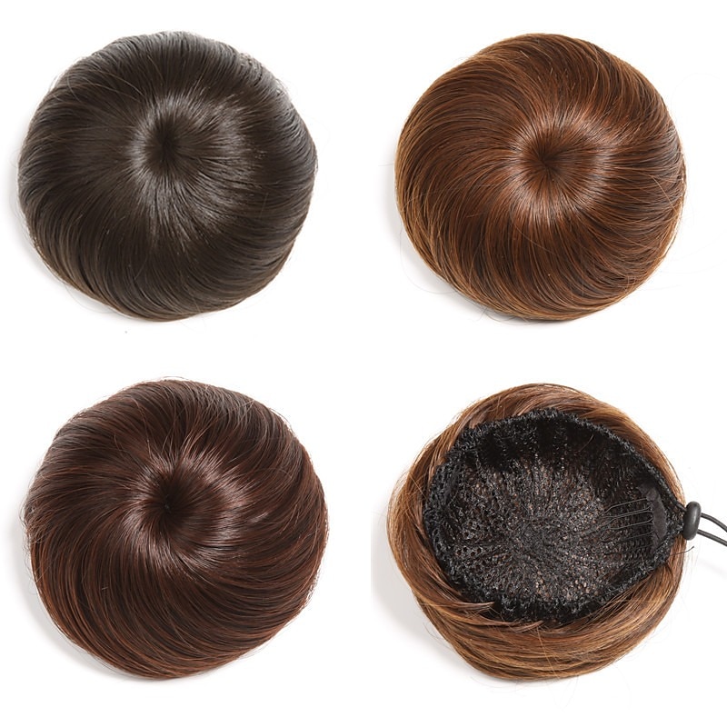 Human Hair Lace Wig Hair Bun Women Easy dressing Lovely Drawstring Synthetic Hair Hair Piece Hair Extension Natural Black #1B Medium Auburn#30 Dark Brown#22