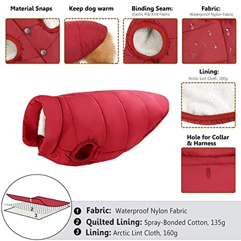Fleece Lining Extra Warm Dog Hoodie in Winter for Small Dogs Jacket Puppy Coats with Hooded,Red （XS-XXXL)3