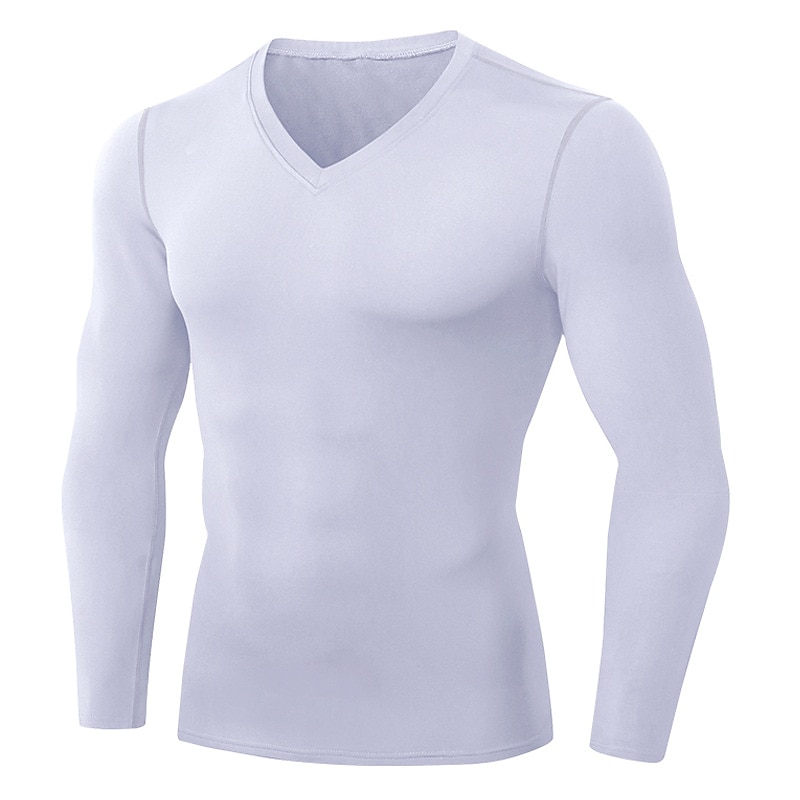Men's Compression Shirt Running Shirt Long Sleeve Tee Tshirt Athletic Athleisure Fall V Neck Solid Colored Spandex Fleece Thermal Warm Quick Dry Soft Moisture Wicking Gym Workout Training Running2