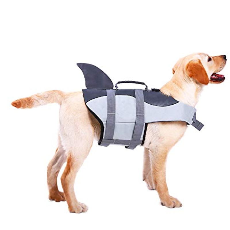 Dog Life Jacket Ripstop Pet Floatation Vest Saver Swimsuit Preserver For Water Safety At The Pool, Beach, Boating Grey
