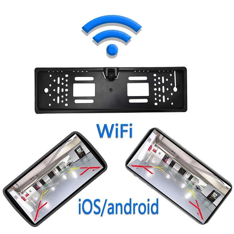 EU WIFI License Plate Frame Camera 1280 x 720 Wireless 180 Degree Car Reversing Monitor Waterproof  Night Vision Vehicle Reverse Camera Wireless For IOS and Android 12V 24V Parking Assistant